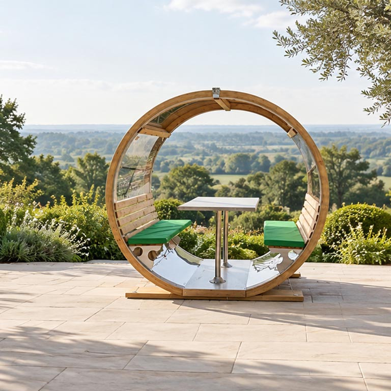 Innovative Covered Outdoor Seating Wheel Bench