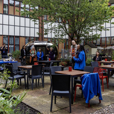 Ornate Garden Pod and Wheel Benches for Hospital Staff Wellbeing