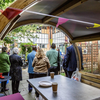 Ornate Garden Pod and Wheel Benches for Hospital Staff Wellbeing