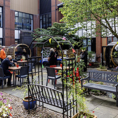 Ornate Garden Pod and Wheel Benches for Hospital Staff Wellbeing