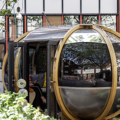 Ornate Garden Pod and Wheel Benches for Hospital Staff Wellbeing