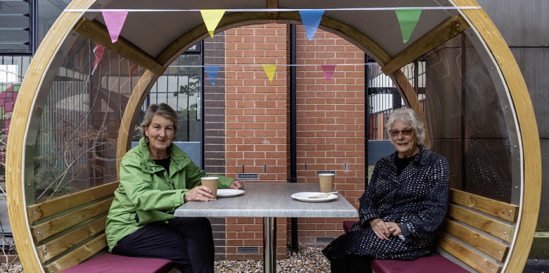 Ornate Garden Pod and Wheel Benches for Hospital Staff Wellbeing
