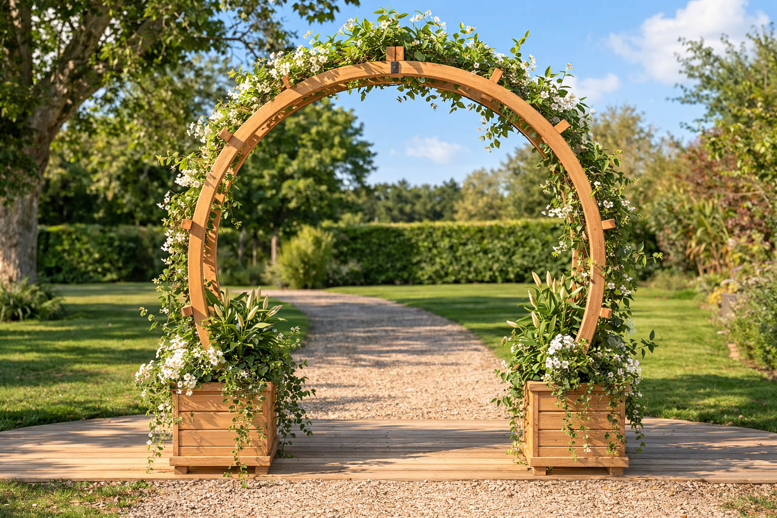 Small Arch Ornate Garden Arch with Planters Handcrafted Timber Archway