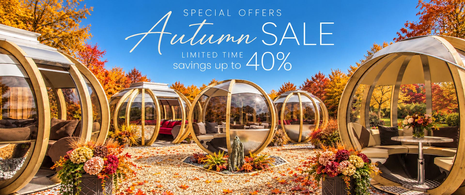 Ornate Garden Pods Autumn Sales Banner Save up to 40%